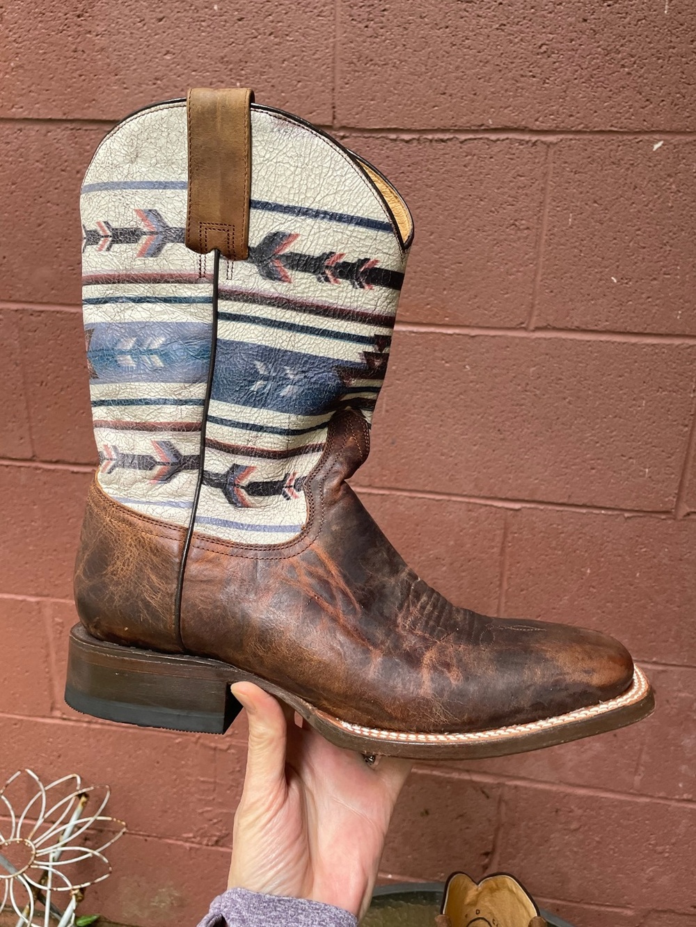 New Roper Cowboy Aztek Hybrid Sole Leather Boots Size 9 D